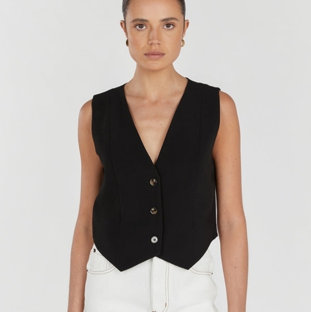 DISSH Rowan Tailored Button Front Vest NWT Black Structured Suiting Top Size 6
